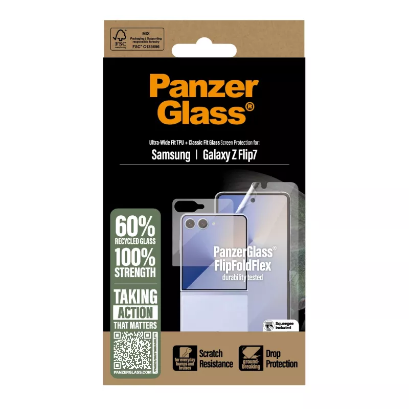 Set de protección PanzerGlass FlipFoldFlex 2 en 1 Classic Fit cristal + lámina TPU Ultra-Wide para Samsung