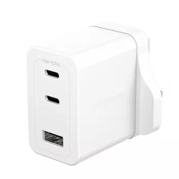 PanzerGlass empower™ by ® Cargador múltiple Turbo 70W con 2 x USB-C + USB-A | Enchufe UK | Blanco plateado