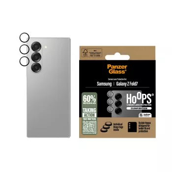 Cristal protector de cámara PanzerGlass Hoops transparente para Samsung Galaxy Z Fold7 (cristal templado, silicona)