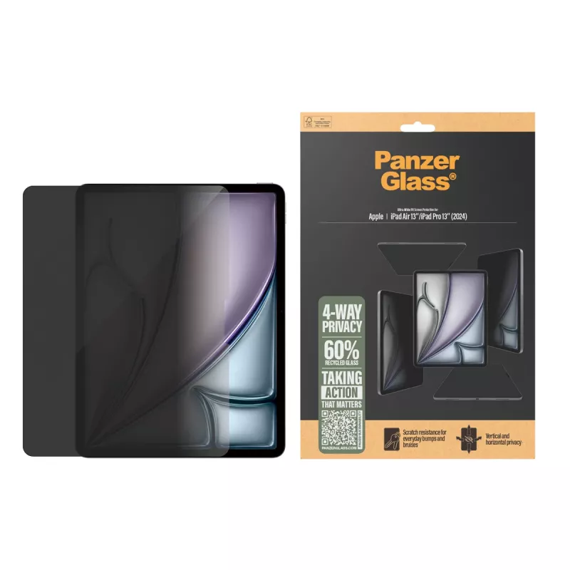 PanzerGlass ® Protector de pantalla con privacidad 4 direcciones iPad Air 13 pulgadas (2024-2025) | iPad 13 pulgadas Pro (2024-2025) | Ultra-Wide Fit