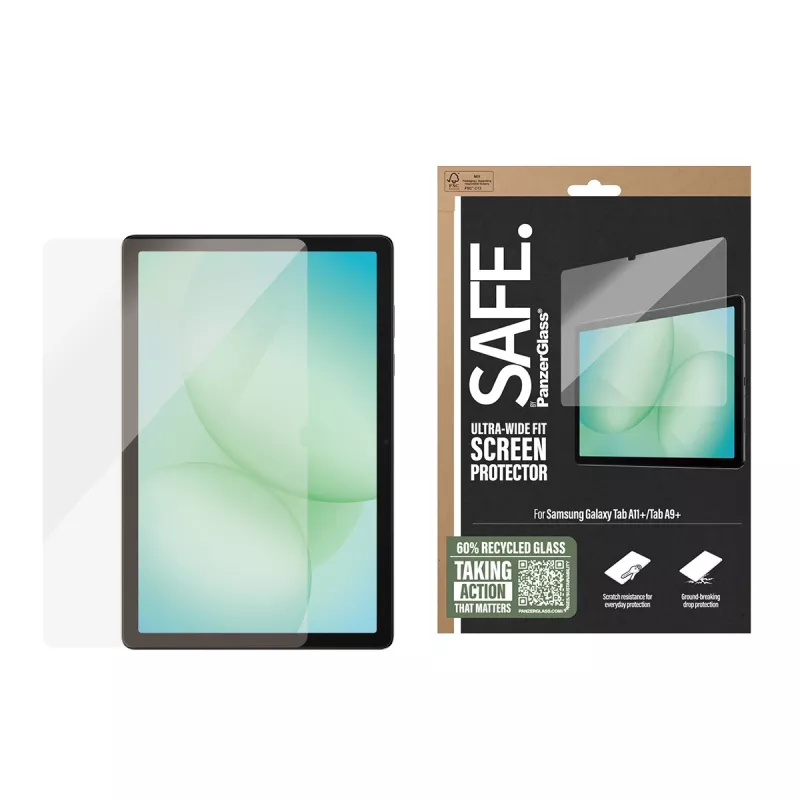 PanzerGlass SAFE. by ® Protector de pantalla Samsung Galaxy Tab A11+ | Tab A9+ | Ultra-Wide Fit