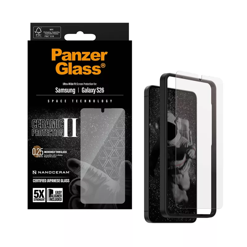 PanzerGlass® Protector de pantalla de cerámica Samsung Galaxy S26 | Ultra-Wide Fit con EasyAligner