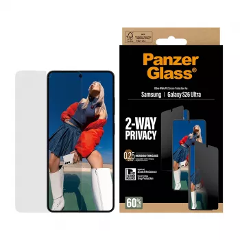 Protector de pantalla PanzerGlass 2-Way Privacy para Samsung Galaxy S26 Ultra — filtro de privacidad PET, EasyAligner, 1 unidad