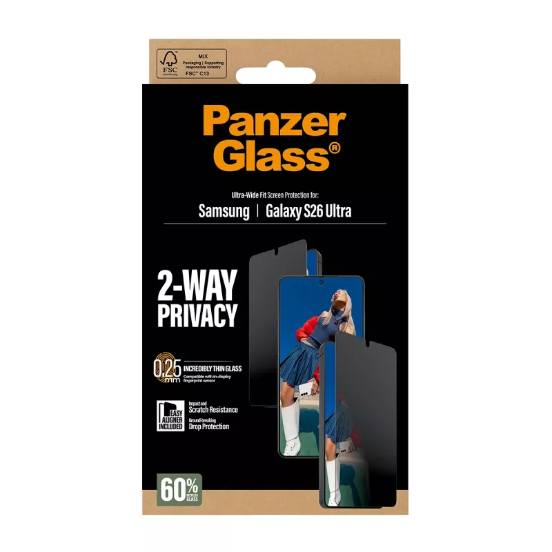 Protector de pantalla PanzerGlass 2-Way Privacy para Samsung Galaxy S26 Ultra — filtro de privacidad PET, EasyAligner, 1 unidad