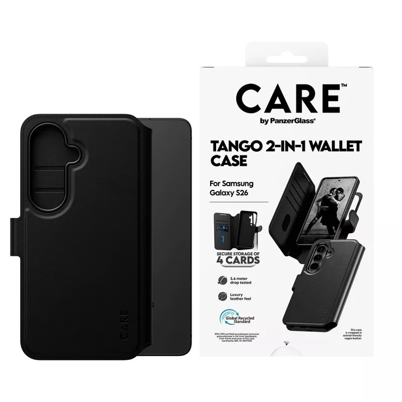 PanzerGlass CARE Funda cartera 2 en 1 con Qi para Samsung Galaxy S26, funda transparente