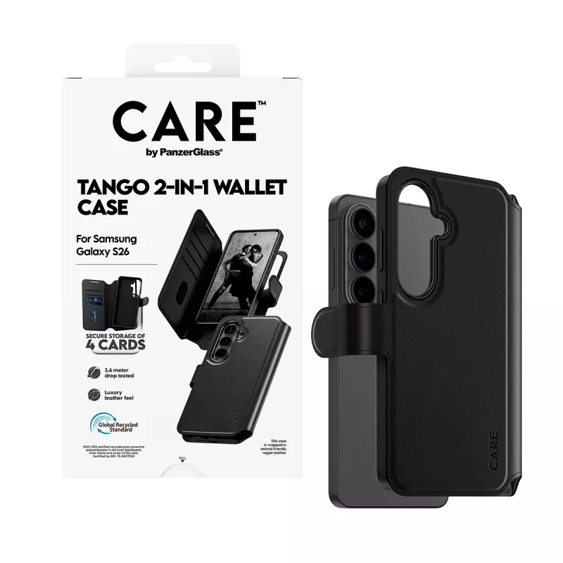 PanzerGlass CARE Funda cartera 2 en 1 con Qi para Samsung Galaxy S26, funda transparente