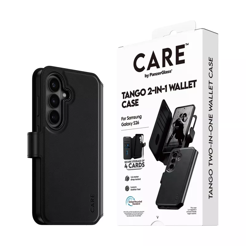 PanzerGlass CARE Funda cartera 2 en 1 con Qi para Samsung Galaxy S26, funda transparente