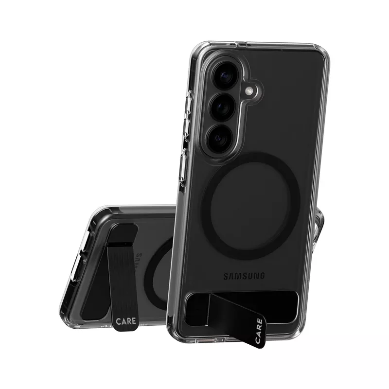 Funda protectora PanzerGlass CARE™ Urban Explorer Case para Samsung Galaxy S26, transparente con soporte negro y compatibilidad Qi