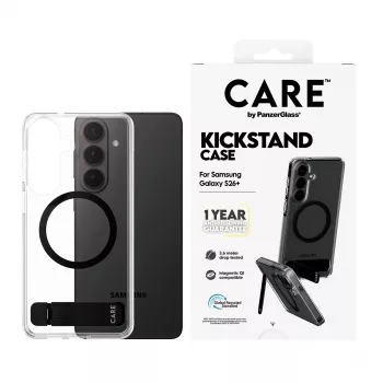 PanzerGlass CARE™ by ® Funda transparente con soporte negro y Qi Samsung Galaxy S26+