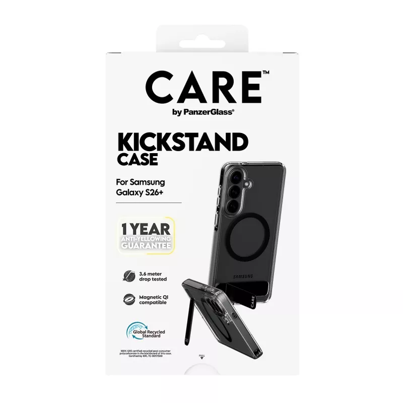 PanzerGlass CARE™ by ® Funda transparente con soporte negro y Qi Samsung Galaxy S26+