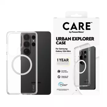 Funda para móvil PanzerGlass CARE™ by Urban Explorer — Funda transparente con Qi blanco para Samsung Galaxy S26 Ultra