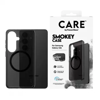 Funda protectora PanzerGlass CARE™ Smokey Case con Qi negro para Samsung Galaxy S26