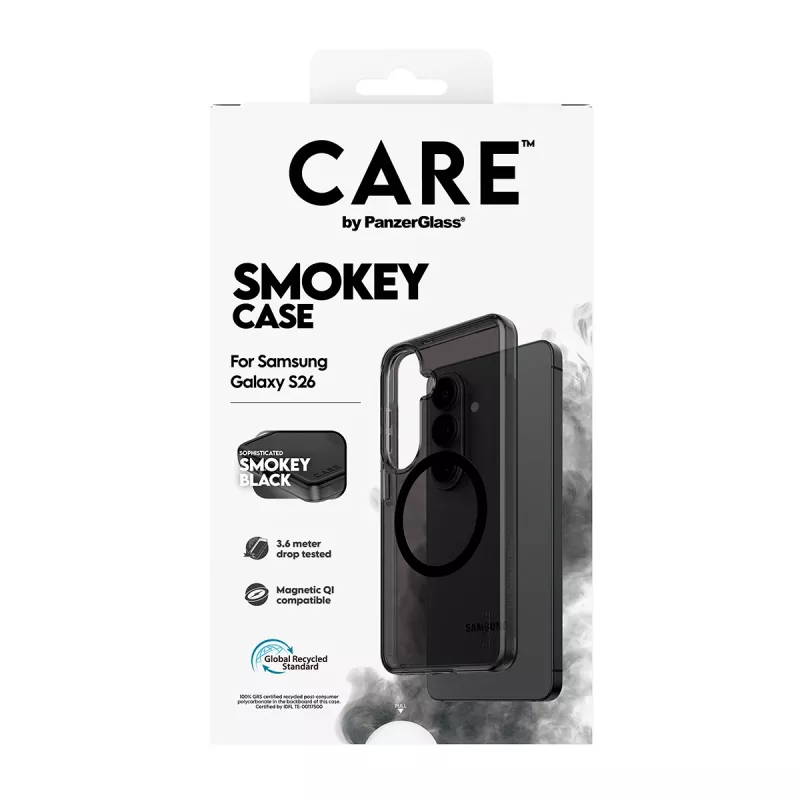 Funda protectora PanzerGlass CARE™ Smokey Case con Qi negro para Samsung Galaxy S26