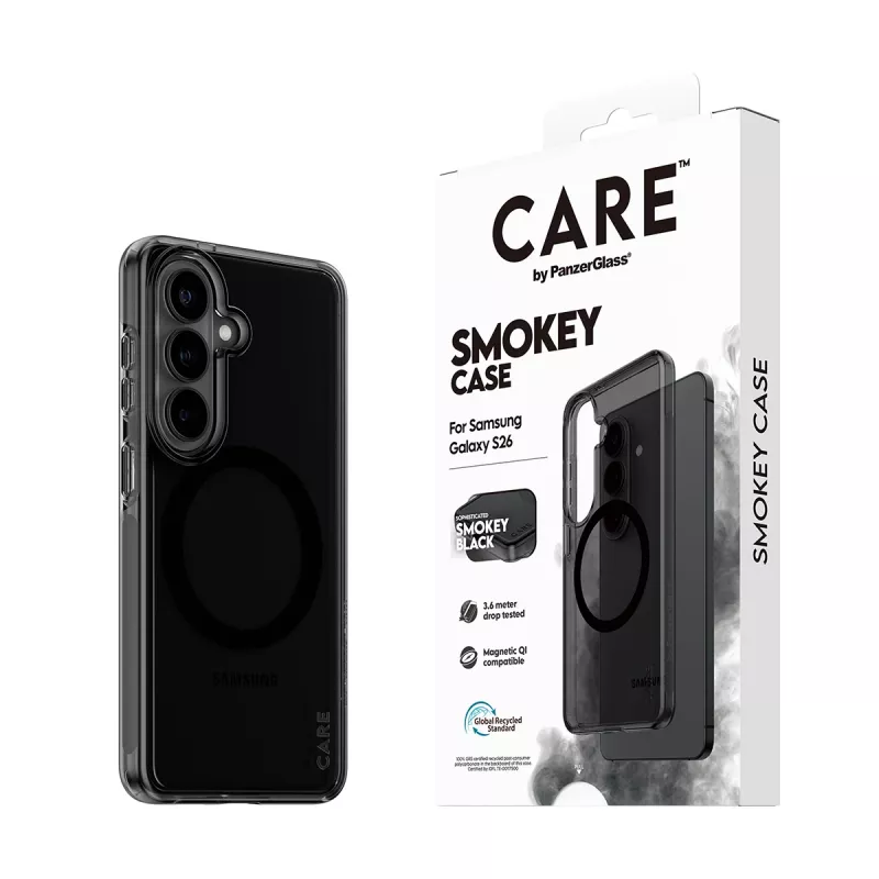 Funda protectora PanzerGlass CARE™ Smokey Case con Qi negro para Samsung Galaxy S26