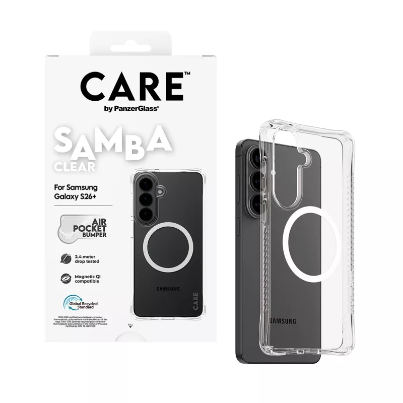 PanzerGlass CARE™ by ® Samba funda transparente con Qi blanco Samsung Galaxy S26+