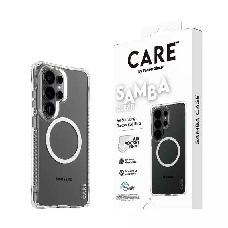 PanzerGlass CARE™ by ® Samba funda transparente con Qi blanco Samsung Galaxy S26 Ultra