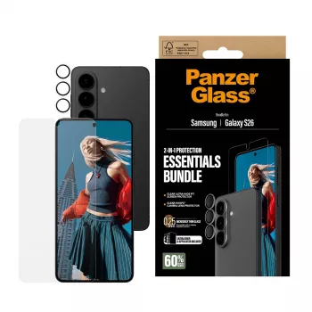 Pack de protección de pantalla PanzerGlass para Samsung Galaxy S26 — Hoops 2 en 1 Ultra-Wide Fit, cristal templado + capas de PET/silicona