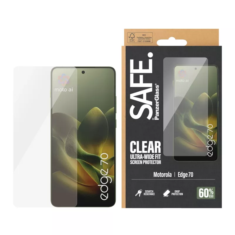 Protector de pantalla PanzerGlass SAFE. by ® Motorola Edge 70 | Ultra-Wide Fit