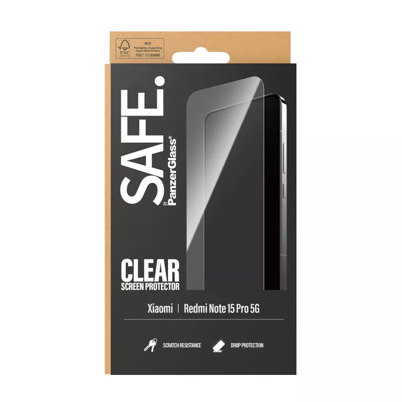 Protector de pantalla PanzerGlass SAFE. by ® Xiaomi Redmi Note 15 Pro 5G | Ultra-Wide Fit