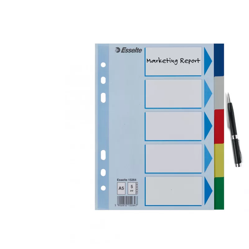 Pestañas de registro ESSELTE 5 piezas A5 polipropileno de colores, para archivar e indexar