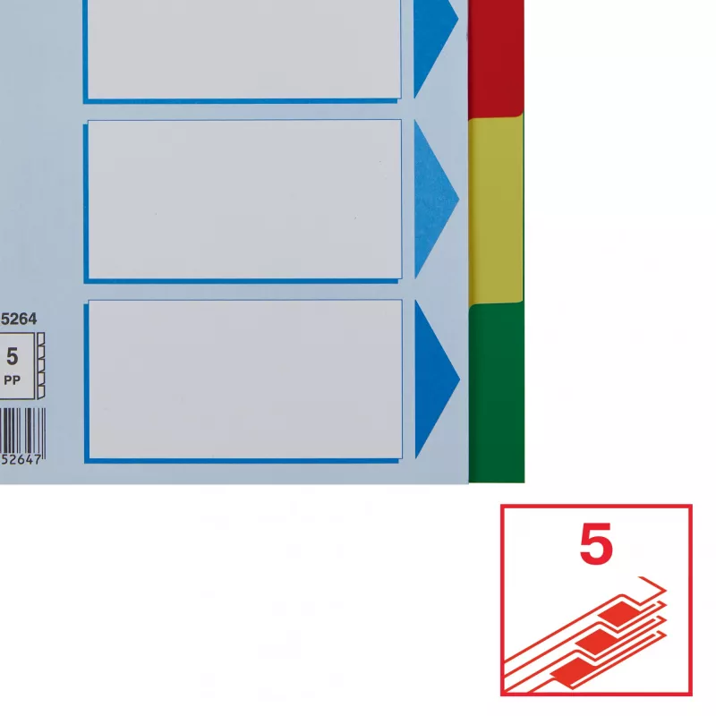 Pestañas de registro ESSELTE 5 piezas A5 polipropileno de colores, para archivar e indexar