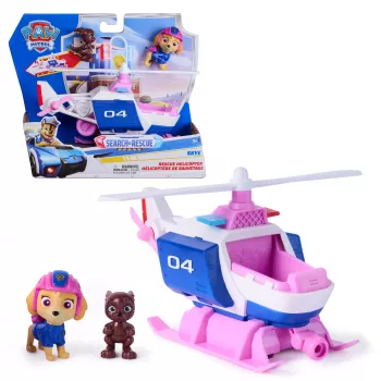 PAW Patrol: Search & Rescue, helicóptero de rescate de Skye con 2 figuras, helicóptero de juguete con función de retroceso, juguete para niños y niñas a partir de 3 años