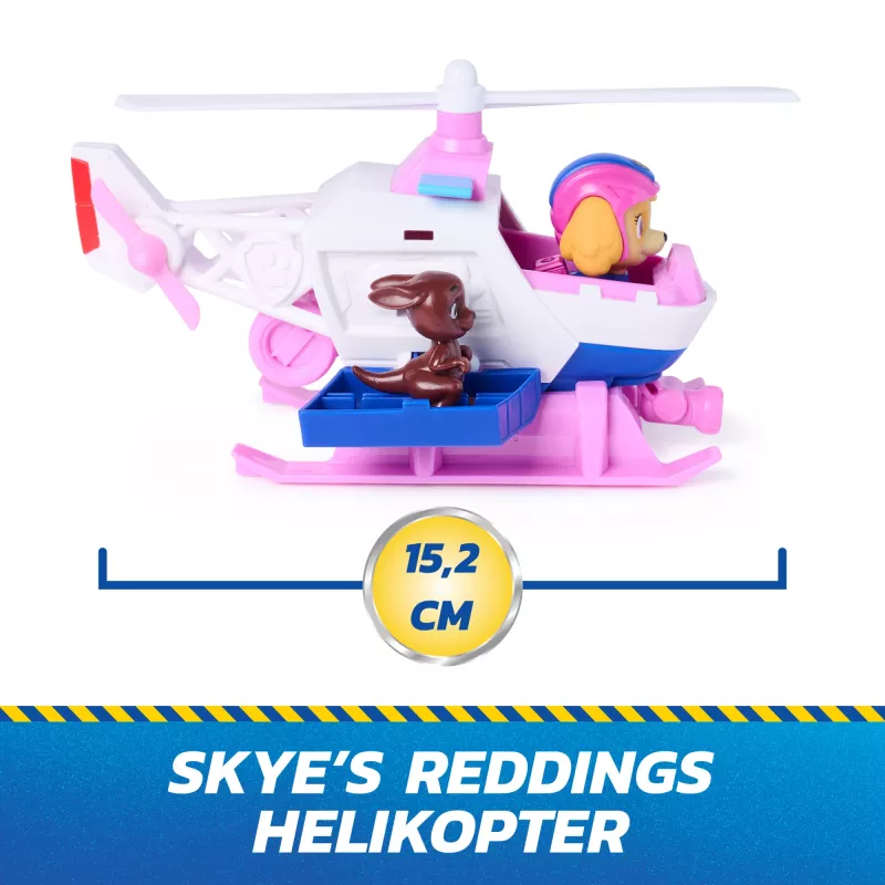 PAW Patrol: Search & Rescue, helicóptero de rescate de Skye con 2 figuras, helicóptero de juguete con función de retroceso, juguete para niños y niñas a partir de 3 años