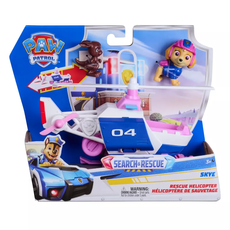 PAW Patrol: Search & Rescue, helicóptero de rescate de Skye con 2 figuras, helicóptero de juguete con función de retroceso, juguete para niños y niñas a partir de 3 años