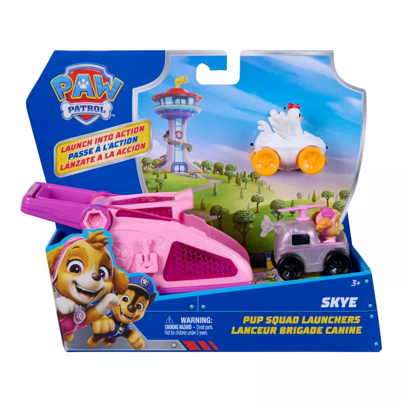 PAW Patrol Skye Pup Squad Launchers con vehículo de Chickaletta pack de 2, juguete para niños y niñas a partir de 3 años