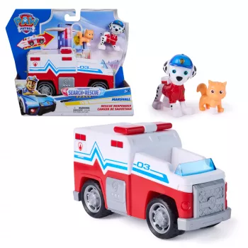 PAW Patrol: Search & Rescue, Marshall Rescue Responder vehículo con 2 figuras, camión de juguete con acción de retroceso, juguete para niños y niñas a partir de 3 años