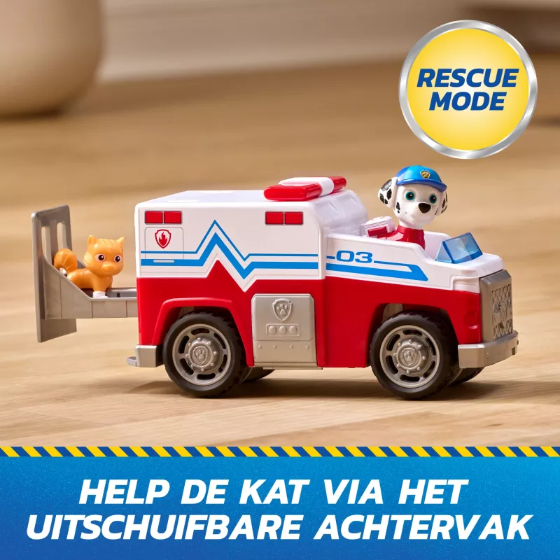 PAW Patrol: Search & Rescue, Marshall Rescue Responder vehículo con 2 figuras, camión de juguete con acción de retroceso, juguete para niños y niñas a partir de 3 años