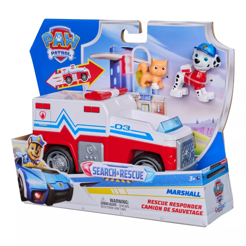 PAW Patrol: Search & Rescue, Marshall Rescue Responder vehículo con 2 figuras, camión de juguete con acción de retroceso, juguete para niños y niñas a partir de 3 años