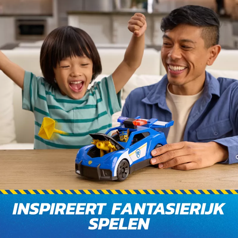 PAW Patrol: Search & Rescue, Chase Launch 'N' Rescue Cruiser con figura y 2 proyectiles, luces, sonidos y lanzador oculto, juguete para niños y niñas a partir de 3 años