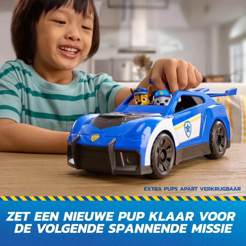 PAW Patrol: Search & Rescue, Chase Launch 'N' Rescue Cruiser con figura y 2 proyectiles, luces, sonidos y lanzador oculto, juguete para niños y niñas a partir de 3 años