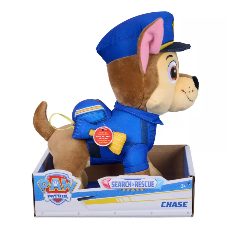 PAW Patrol: Search and Rescue Chase, peluche con accesorio linterna, juguete preescolar, juguete infantil para niños y niñas, a partir de 3 años, 25,4 cm