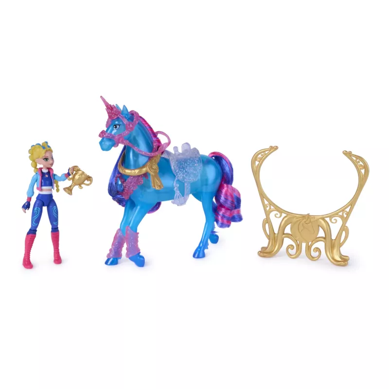Unicorn Academy, Train & Glow Light-up River unicornio con Isabel, idea de regalo de Pascua, muñecas y unicornio de juguete para niñas, incluye 3 accesorios de entrenamiento