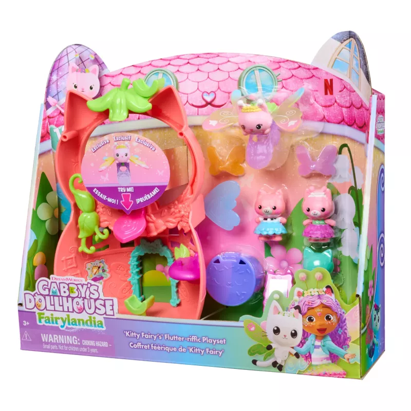 Gabbys Puppenhaus Feenlandia, Kitty Feen Schwing-flieg-riffes set de juego con 12 piezas y anillo Schwing-flieg-riff exclusivo, juguete para niñas y niños a partir de 3 años