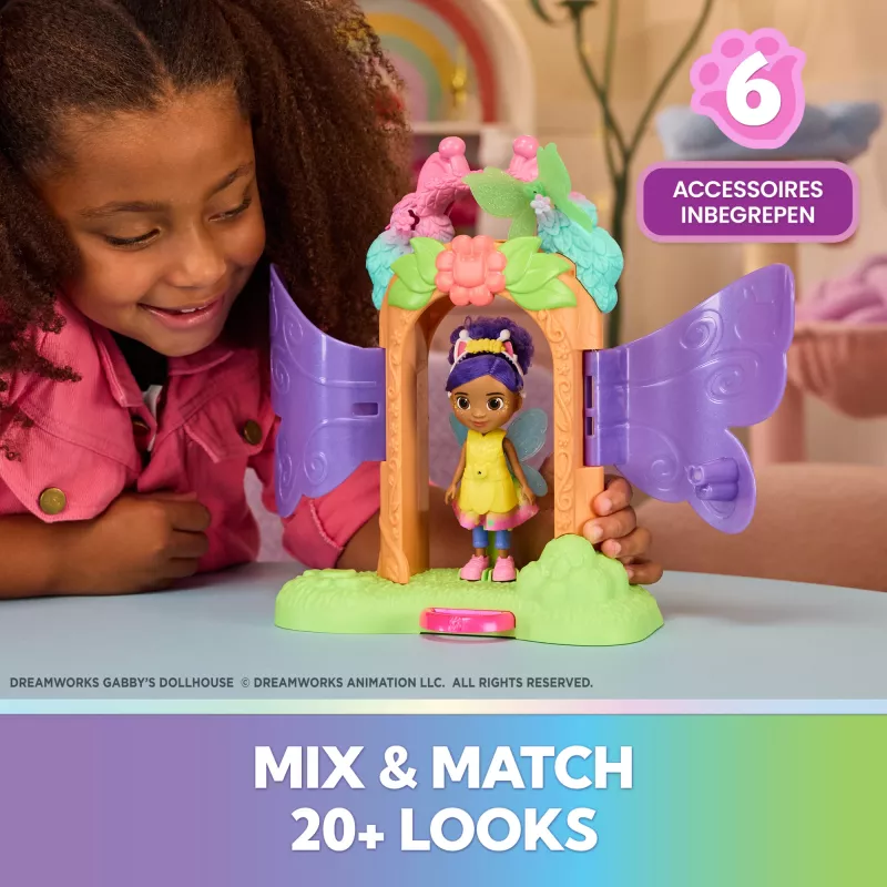 Gabby's Dollhouse Fairylandia, Fairy Magic Reveal set de juego con función de transformación y accesorios de casa de muñecas, juguete para niñas y niños a partir de 3 años