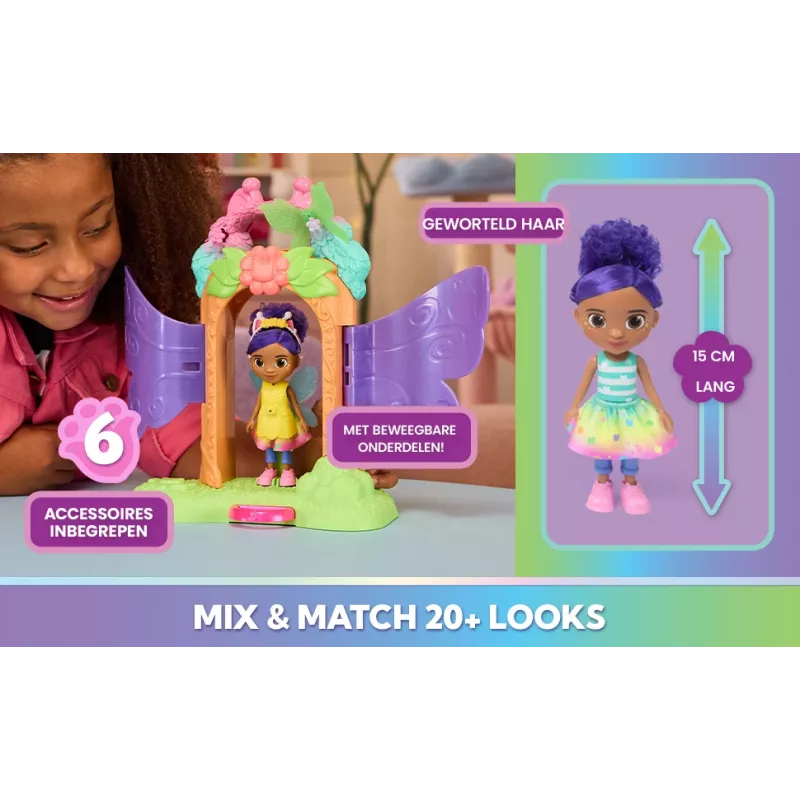 Gabby's Dollhouse Fairylandia, Fairy Magic Reveal set de juego con función de transformación y accesorios de casa de muñecas, juguete para niñas y niños a partir de 3 años