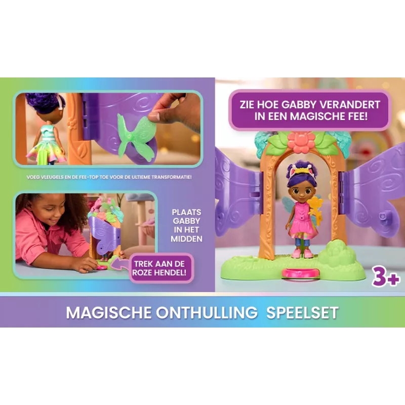 Gabby's Dollhouse Fairylandia, Fairy Magic Reveal set de juego con función de transformación y accesorios de casa de muñecas, juguete para niñas y niños a partir de 3 años