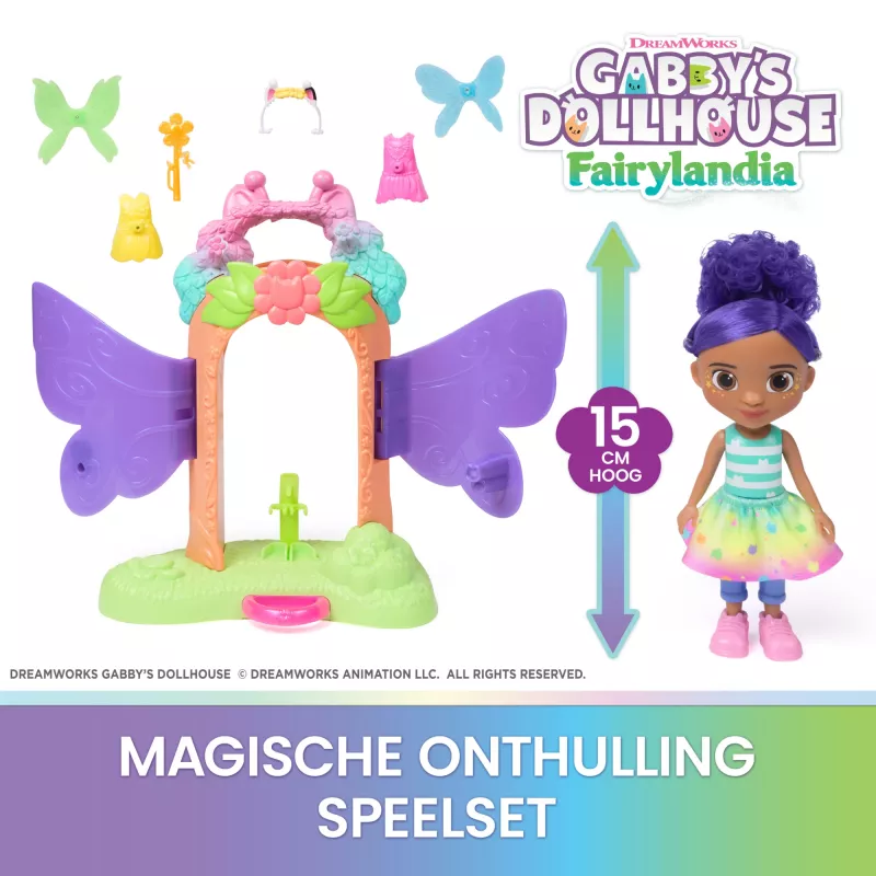 Gabby's Dollhouse Fairylandia, Fairy Magic Reveal set de juego con función de transformación y accesorios de casa de muñecas, juguete para niñas y niños a partir de 3 años