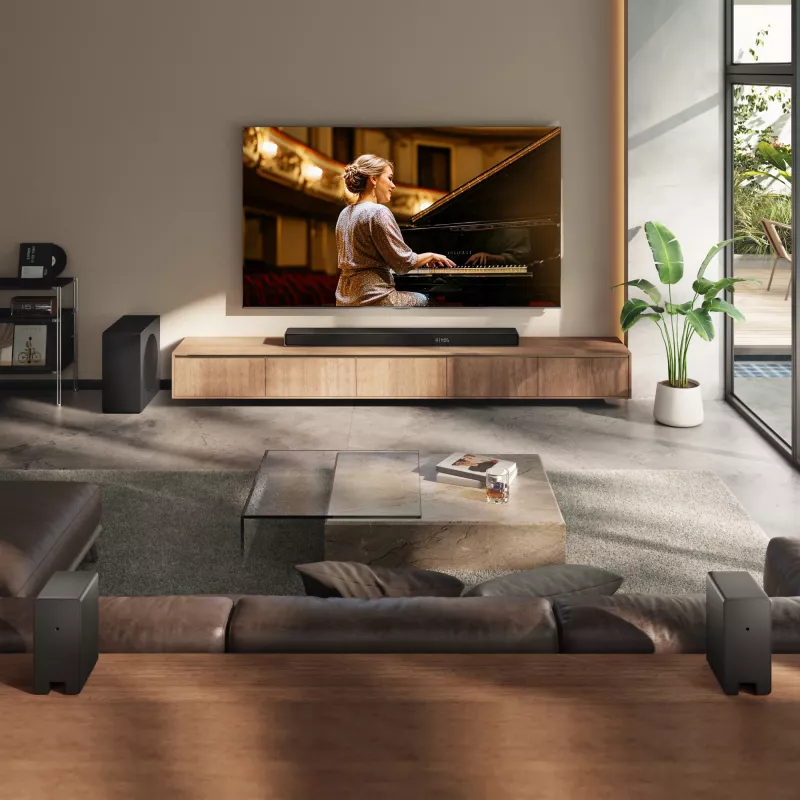Barra de sonido Hisense AX5140Q 5.1.4 Dolby Atmos, 600 W RMS, subwoofer inalámbrico 280 W, negro