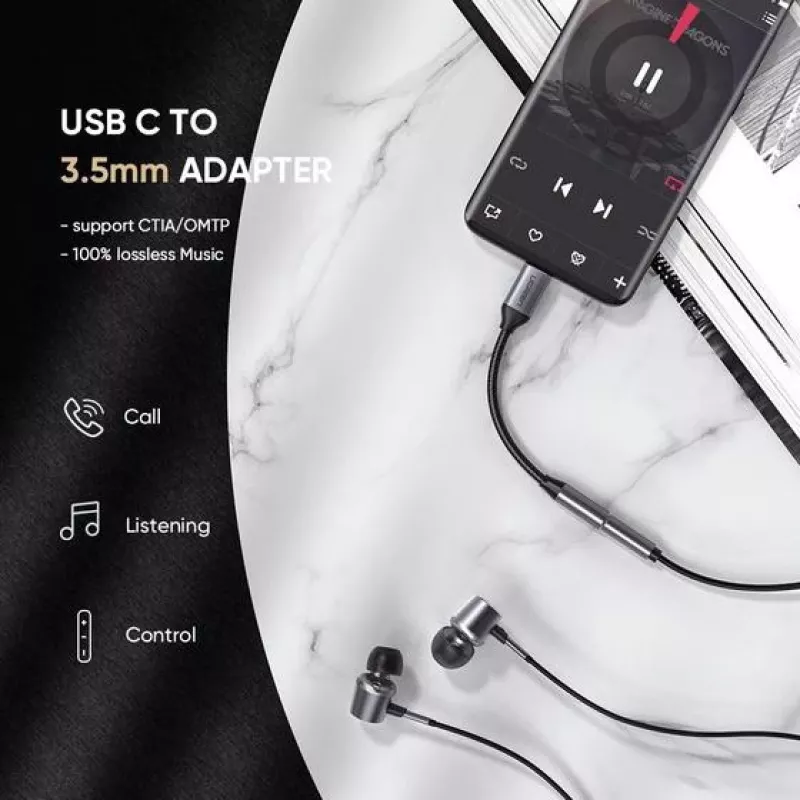 Cable para teléfono móvil Ugreen 30632 USB-C a 3,5 mm negro