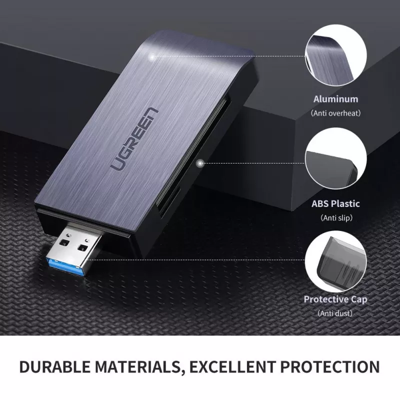 Lector de tarjetas UGREEN 50541 USB 3.2 Gen 1 (3.1 Gen 1) — CF, SD, MicroSD, Memory Stick, acero, 5000 Mbit/s