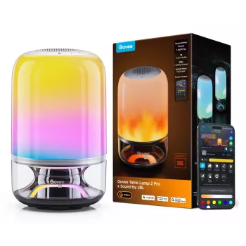 Lámpara de mesa Govee H6020 Table Lamp 2 Pro Sound by JBL — RGBIC + blanco cálido, 600 lm, Wi‑Fi y Bluetooth, 5200 mAh