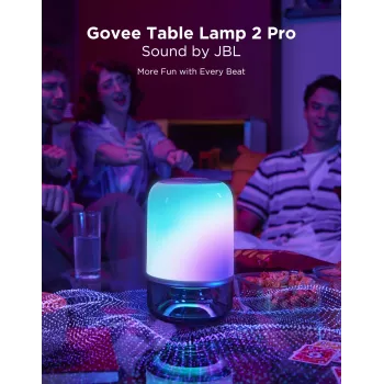 Lámpara de mesa Govee H6020 Table Lamp 2 Pro Sound by JBL — RGBIC + blanco cálido, 600 lm, Wi‑Fi y Bluetooth, 5200 mAh