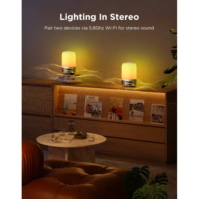 Lámpara de mesa Govee H6020 Table Lamp 2 Pro Sound by JBL — RGBIC + blanco cálido, 600 lm, Wi‑Fi y Bluetooth, 5200 mAh