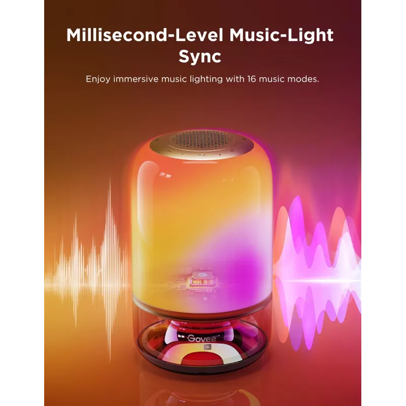 Lámpara de mesa Govee H6020 Table Lamp 2 Pro Sound by JBL — RGBIC + blanco cálido, 600 lm, Wi‑Fi y Bluetooth, 5200 mAh