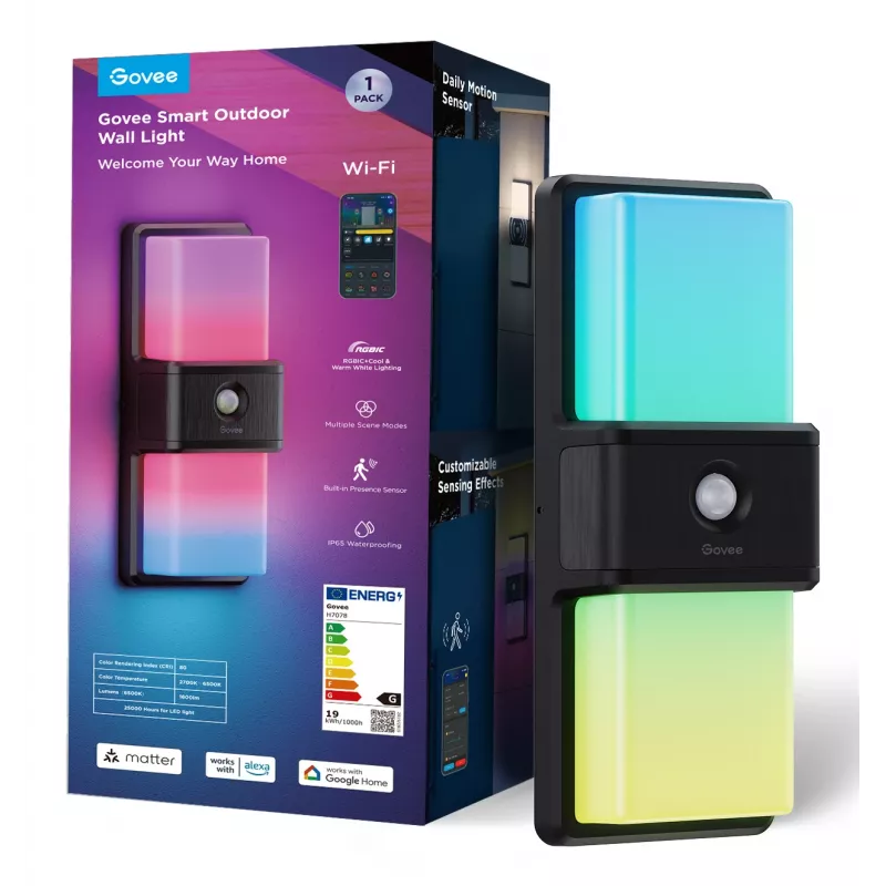 Lámpara de pared exterior Govee H7078CD1 Smart RGB cambio de color, control por WLAN/app