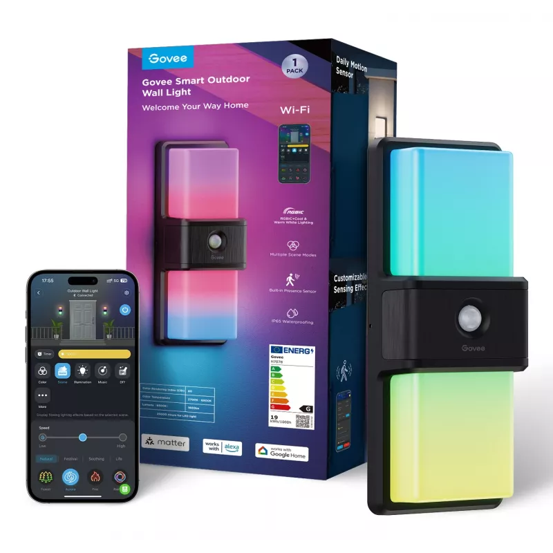 Lámpara de pared exterior Govee H7078CD1 Smart RGB cambio de color, control por WLAN/app